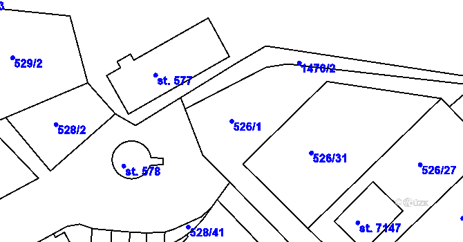 Parcela st. 526/1 v KÚ Třebíč, Katastrální mapa
