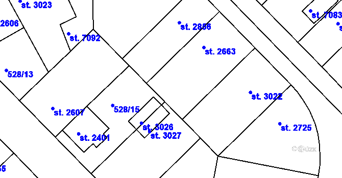 Parcela st. 526/2 v KÚ Třebíč, Katastrální mapa
