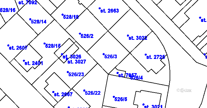Parcela st. 526/3 v KÚ Třebíč, Katastrální mapa