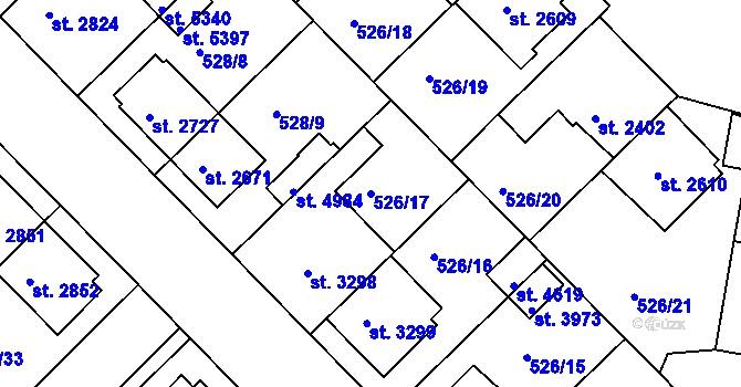 Parcela st. 526/17 v KÚ Třebíč, Katastrální mapa