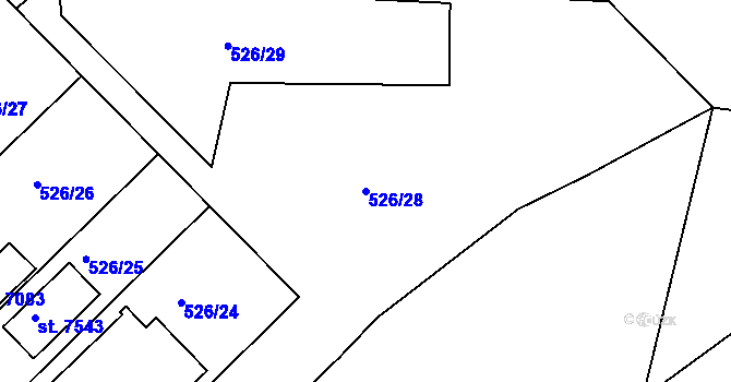 Parcela st. 526/28 v KÚ Třebíč, Katastrální mapa