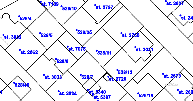 Parcela st. 528/11 v KÚ Třebíč, Katastrální mapa