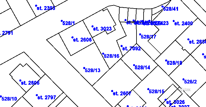 Parcela st. 528/16 v KÚ Třebíč, Katastrální mapa