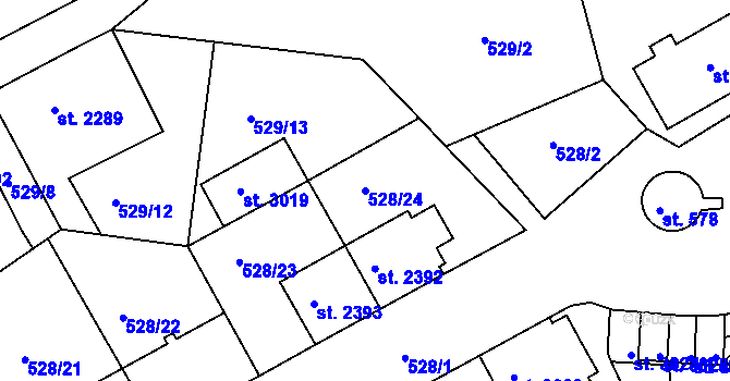 Parcela st. 528/24 v KÚ Třebíč, Katastrální mapa