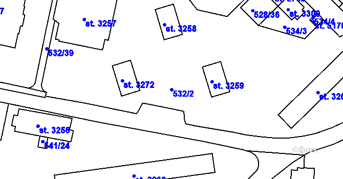Parcela st. 532/2 v KÚ Třebíč, Katastrální mapa