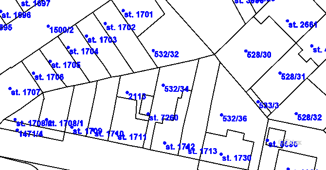 Parcela st. 532/34 v KÚ Třebíč, Katastrální mapa