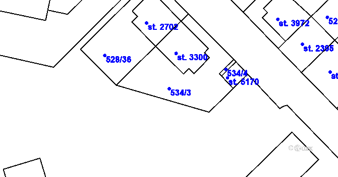 Parcela st. 534/3 v KÚ Třebíč, Katastrální mapa