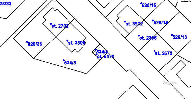 Parcela st. 534/4 v KÚ Třebíč, Katastrální mapa