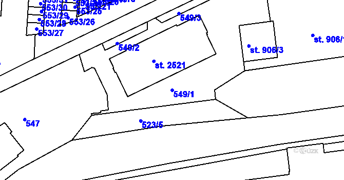 Parcela st. 549/1 v KÚ Třebíč, Katastrální mapa