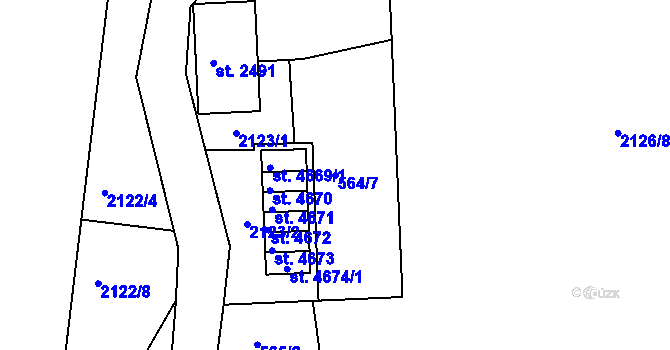Parcela st. 564/7 v KÚ Třebíč, Katastrální mapa