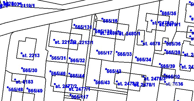Parcela st. 565/17 v KÚ Třebíč, Katastrální mapa
