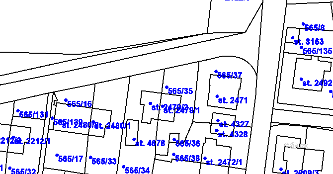 Parcela st. 565/35 v KÚ Třebíč, Katastrální mapa