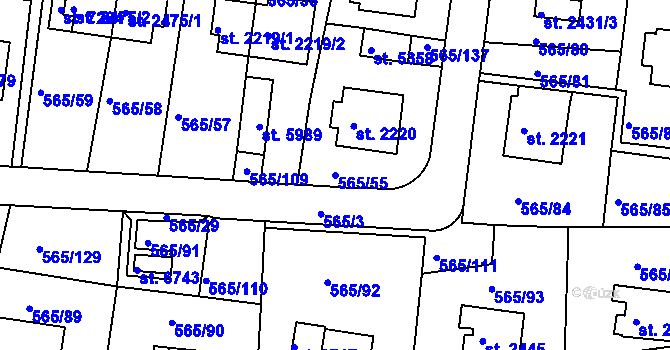 Parcela st. 565/55 v KÚ Třebíč, Katastrální mapa