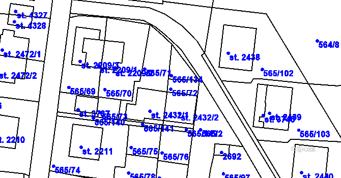Parcela st. 565/72 v KÚ Třebíč, Katastrální mapa