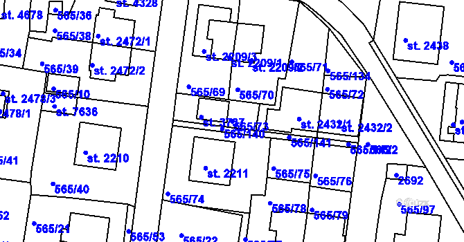 Parcela st. 565/73 v KÚ Třebíč, Katastrální mapa