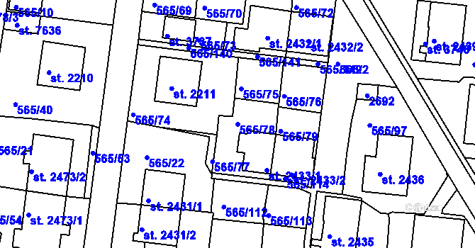 Parcela st. 565/78 v KÚ Třebíč, Katastrální mapa