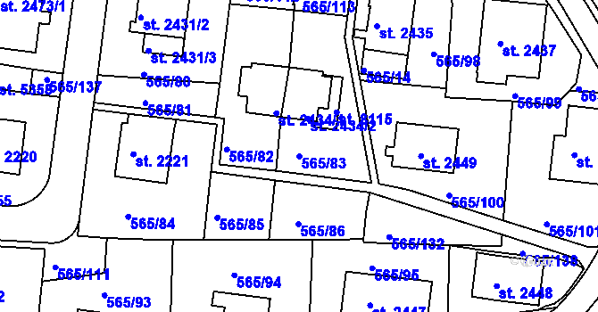 Parcela st. 565/83 v KÚ Třebíč, Katastrální mapa