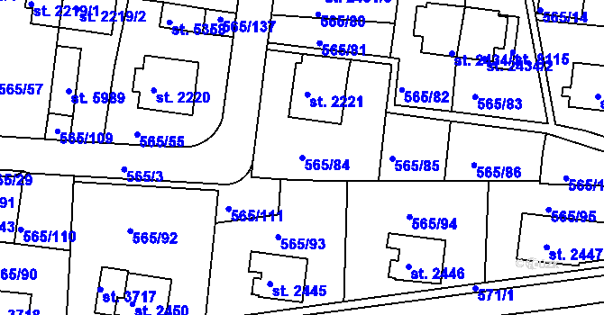 Parcela st. 565/84 v KÚ Třebíč, Katastrální mapa