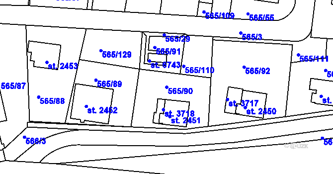 Parcela st. 565/90 v KÚ Třebíč, Katastrální mapa