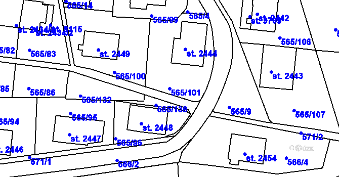 Parcela st. 565/101 v KÚ Třebíč, Katastrální mapa