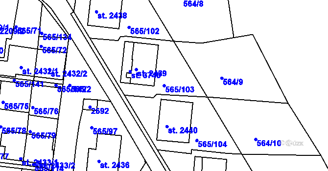 Parcela st. 565/103 v KÚ Třebíč, Katastrální mapa