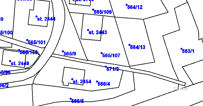 Parcela st. 565/107 v KÚ Třebíč, Katastrální mapa