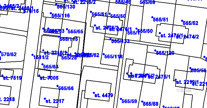 Parcela st. 565/118 v KÚ Třebíč, Katastrální mapa