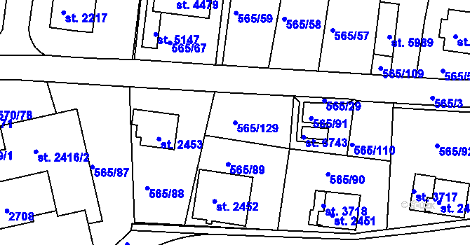 Parcela st. 565/129 v KÚ Třebíč, Katastrální mapa