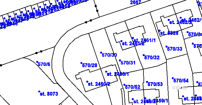 Parcela st. 570/30 v KÚ Třebíč, Katastrální mapa