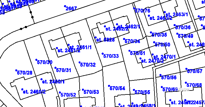 Parcela st. 570/33 v KÚ Třebíč, Katastrální mapa