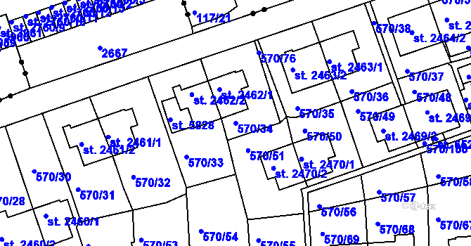 Parcela st. 570/34 v KÚ Třebíč, Katastrální mapa