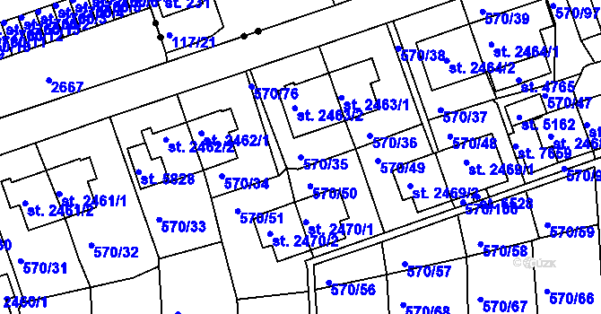 Parcela st. 570/35 v KÚ Třebíč, Katastrální mapa