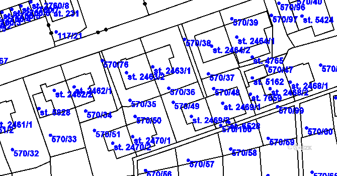 Parcela st. 570/36 v KÚ Třebíč, Katastrální mapa