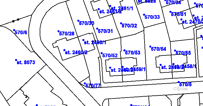 Parcela st. 570/52 v KÚ Třebíč, Katastrální mapa