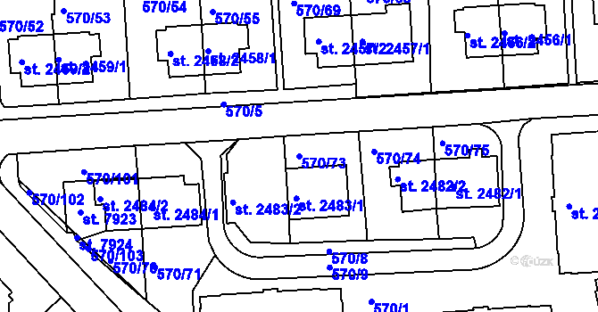 Parcela st. 570/73 v KÚ Třebíč, Katastrální mapa