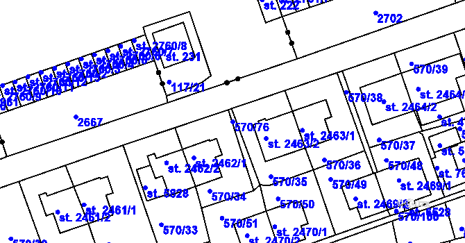 Parcela st. 570/76 v KÚ Třebíč, Katastrální mapa