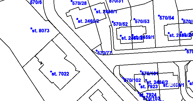Parcela st. 570/77 v KÚ Třebíč, Katastrální mapa