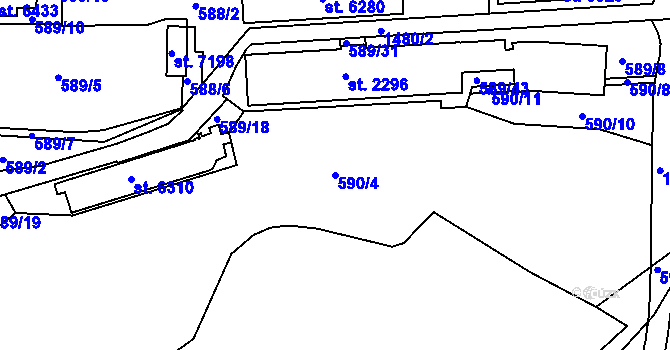 Parcela st. 590/4 v KÚ Třebíč, Katastrální mapa