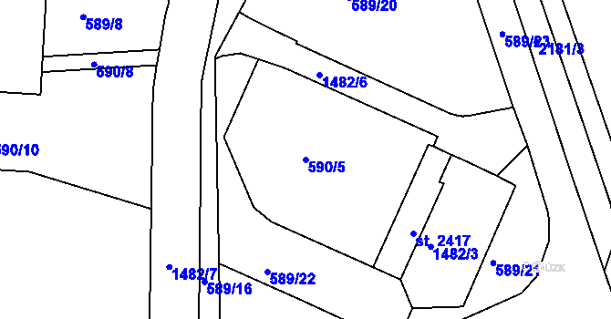 Parcela st. 590/5 v KÚ Třebíč, Katastrální mapa