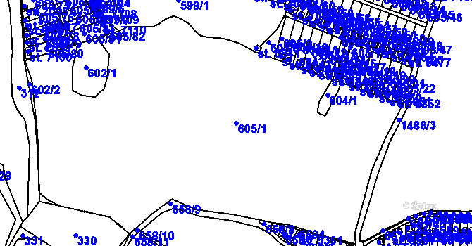Parcela st. 605/1 v KÚ Třebíč, Katastrální mapa
