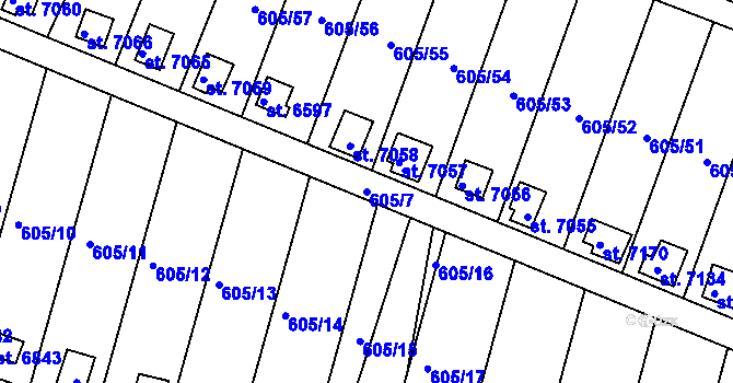 Parcela st. 605/7 v KÚ Třebíč, Katastrální mapa