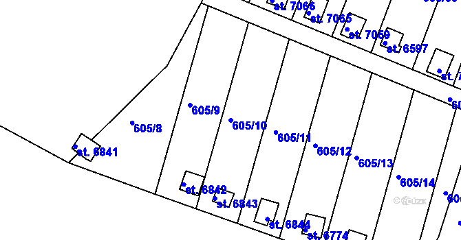 Parcela st. 605/10 v KÚ Třebíč, Katastrální mapa