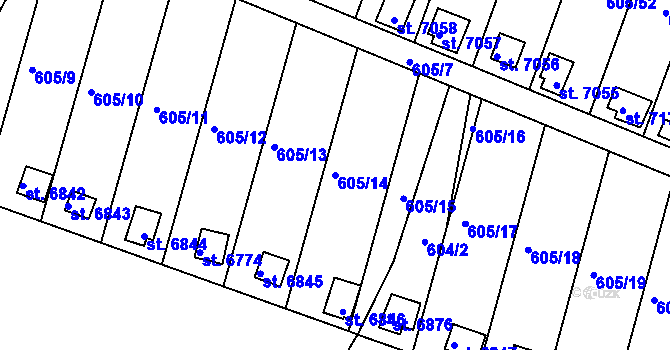 Parcela st. 605/14 v KÚ Třebíč, Katastrální mapa
