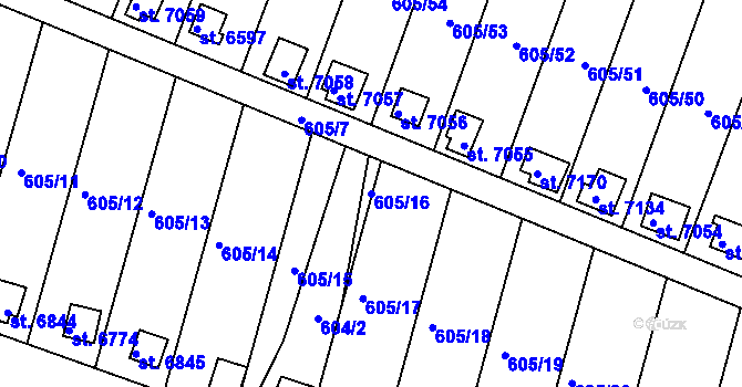 Parcela st. 605/16 v KÚ Třebíč, Katastrální mapa