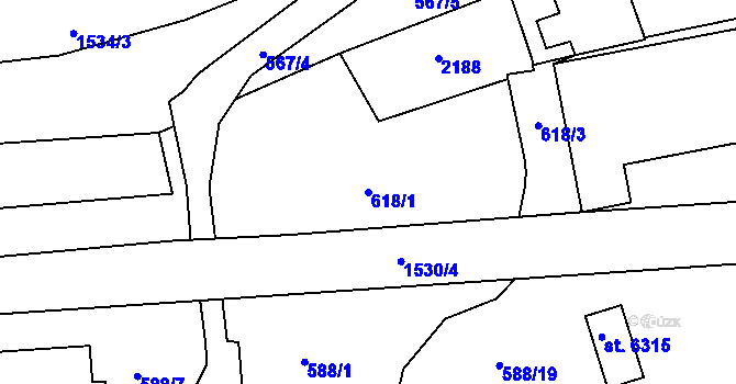 Parcela st. 618/1 v KÚ Třebíč, Katastrální mapa