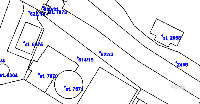 Parcela st. 622/3 v KÚ Třebíč, Katastrální mapa