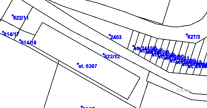 Parcela st. 622/12 v KÚ Třebíč, Katastrální mapa