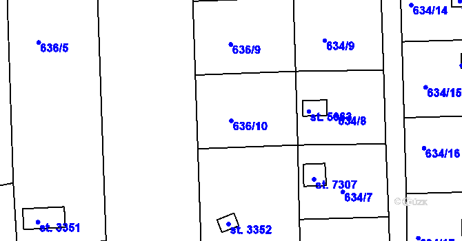 Parcela st. 636/10 v KÚ Třebíč, Katastrální mapa
