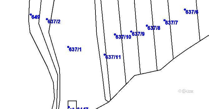 Parcela st. 637/11 v KÚ Třebíč, Katastrální mapa