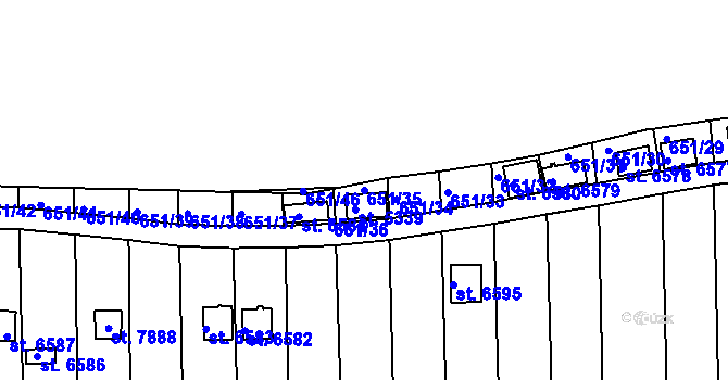 Parcela st. 651/35 v KÚ Třebíč, Katastrální mapa